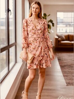 Xhilaration Pink Floral Faux Wrap Dress – XS